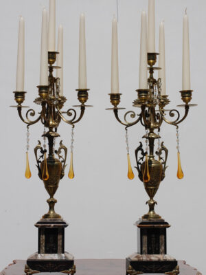 Pereche de sfesnice - bronz si marmura